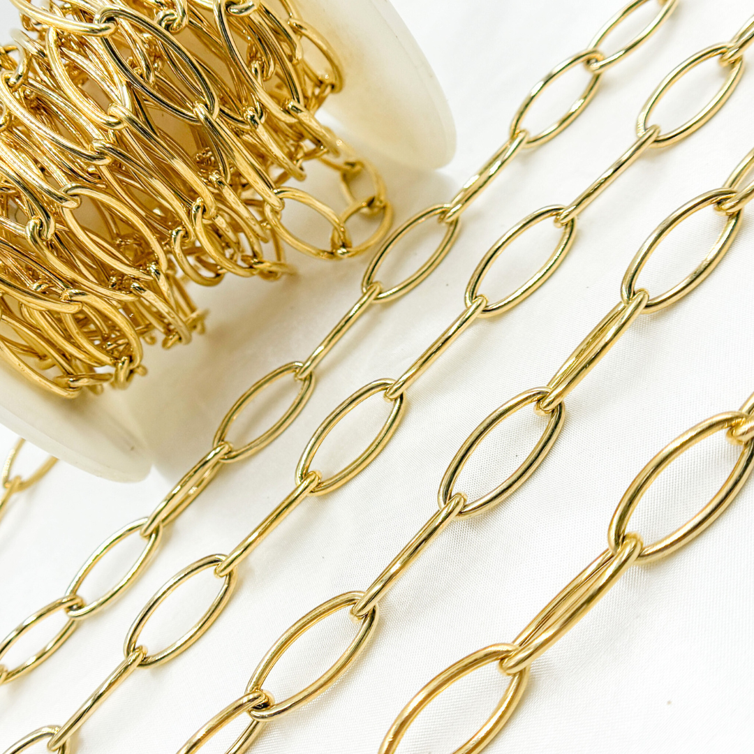 Gold Plated 925 Sterling Silver Smooth Hollow Oval Link Chains