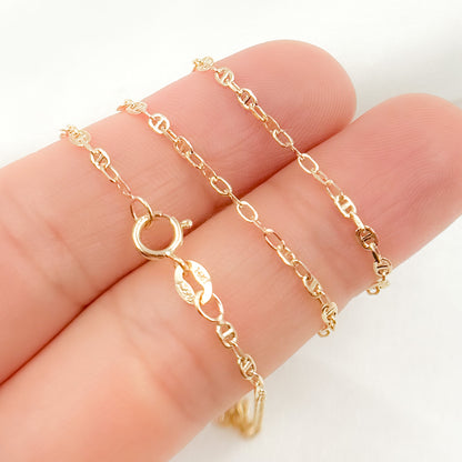 14K Solid Gold Smooth Marina and Cable Links Chain