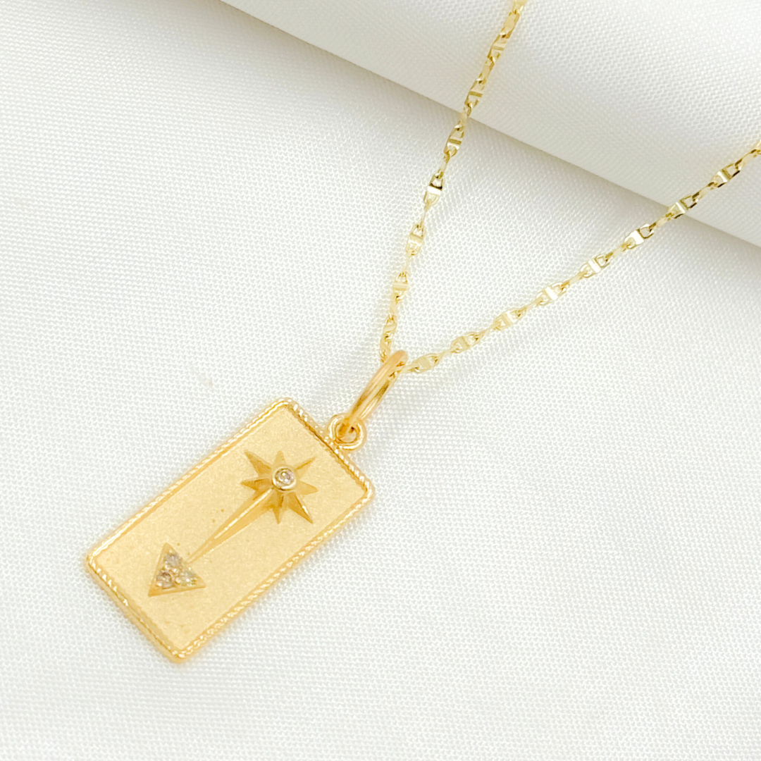 GDP623. 14K Solid Gold Diamond Rectangle Shape Charm with Star and Triangle in the Center