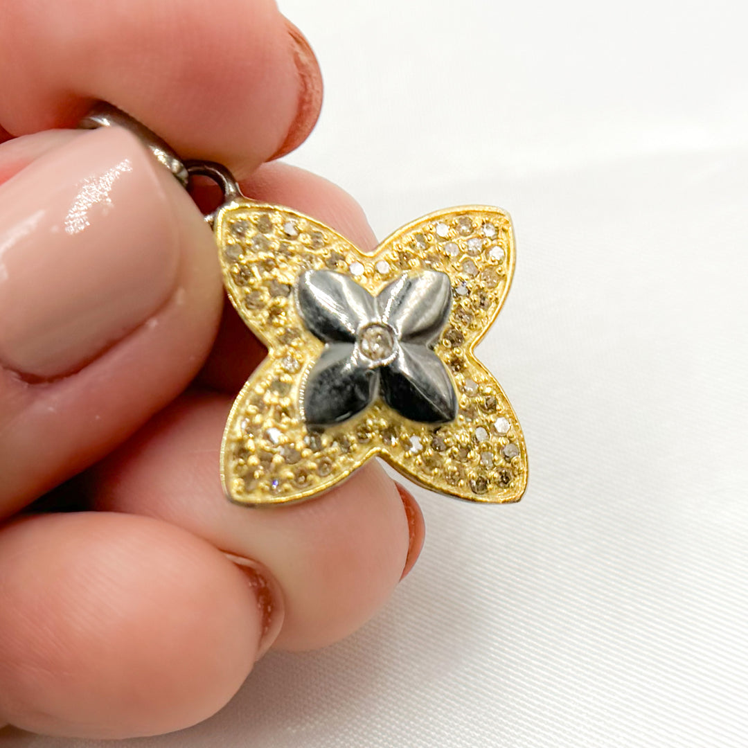 DP734B. Diamond Sterling Silver Flower Pendant