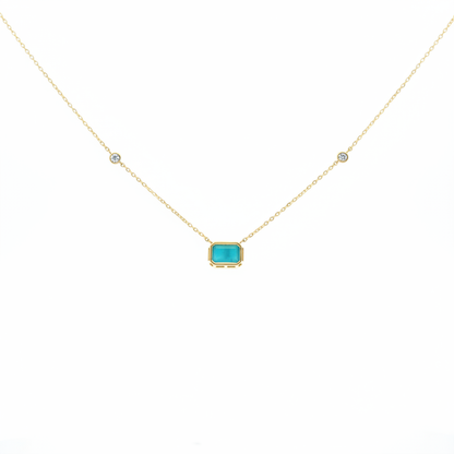 NT407401. 14K Solid Gold Rectangular Gemstone Fancy Tiny Necklace