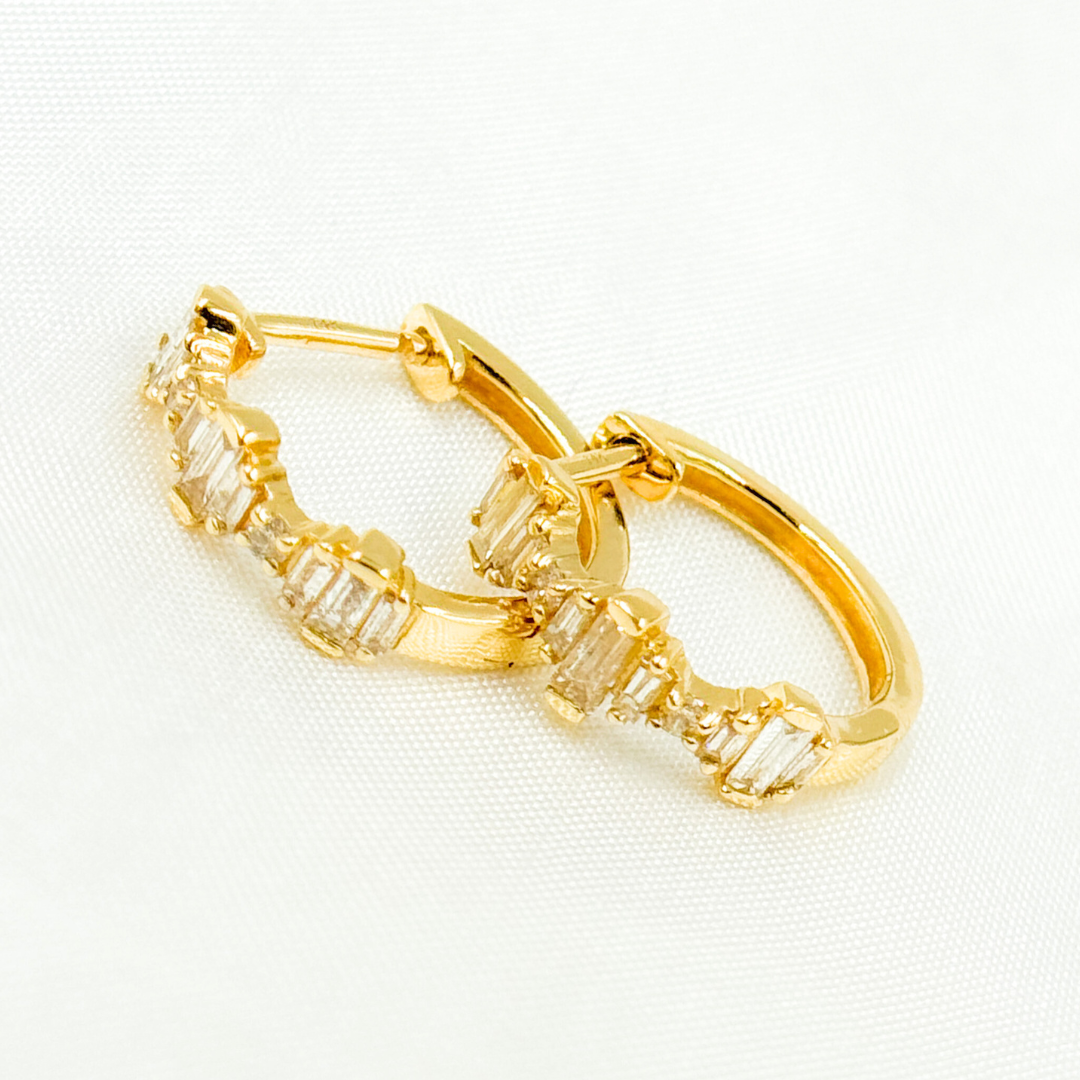 EHG57033. 14k Solid Gold Diamond Baguette Hoops
