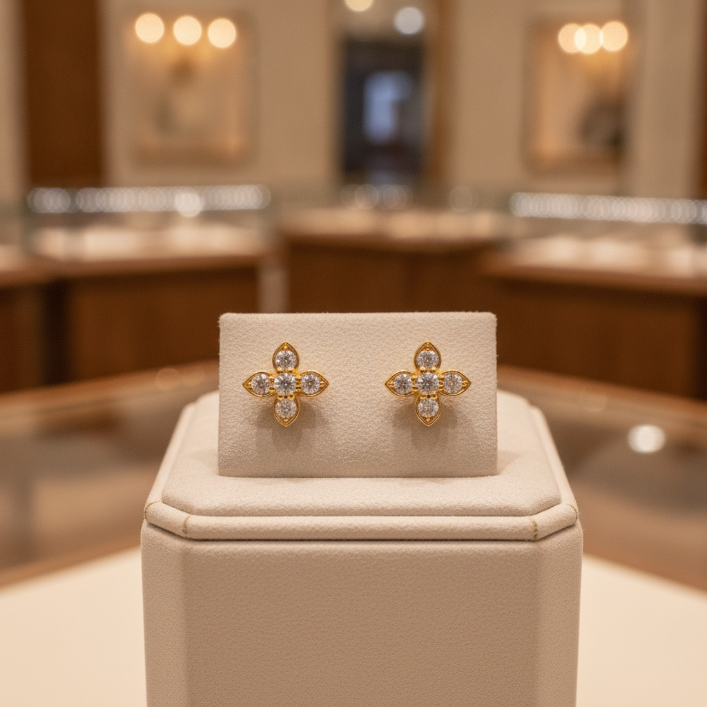 ER413630Y. 14k Solid Gold Diamond Flower Stud Earrings