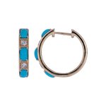 Load image into Gallery viewer, CE97353TQ5X3-14K. 14K Solid Gold Diamond and Turquoise Round Hoop Earrings