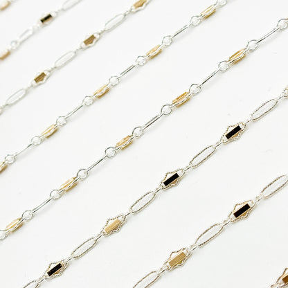 XM/901B/SP. 14K Sterling Silver and gold-filled fancy twisted oval link chain