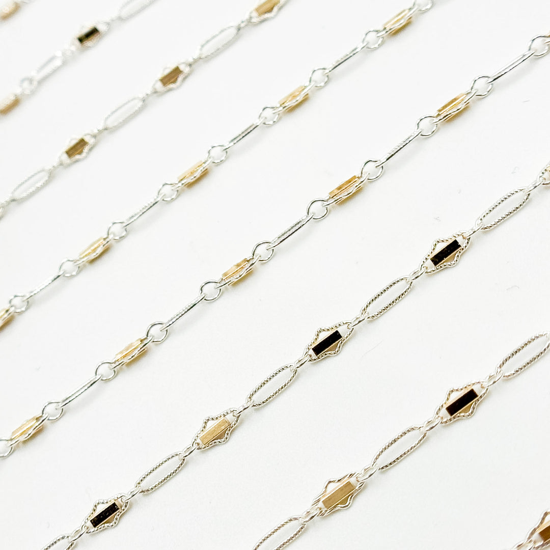 XM/901B/SP. 14K Sterling Silver and gold-filled fancy twisted oval link chain