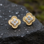 Load image into Gallery viewer, EFA53390. 14K Solid Gold Diamond Flower Stud Earrings