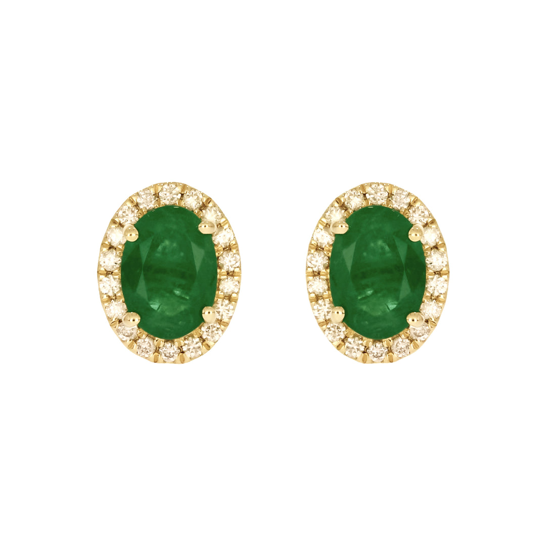 CE97161EM7X5. 14k Solid Gold Diamond and Emerald Stud Earrings