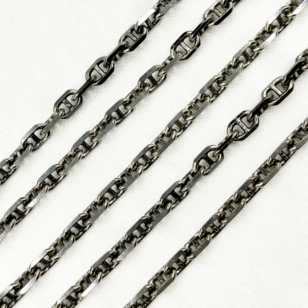 Oxidized 925 Sterling Silver Diamond Cut Marina Link Chain