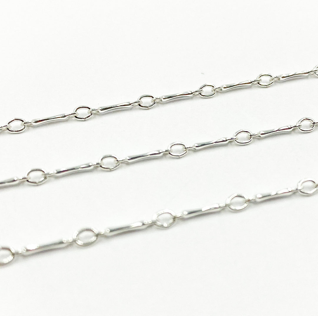 925 Sterling Silver Dapped Bar 8x1mm & Oval Link Chain. 568SS