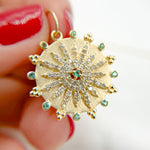 Load image into Gallery viewer, 14k Solid Gold Circle Diamond and Emerald Charm. GDP633
