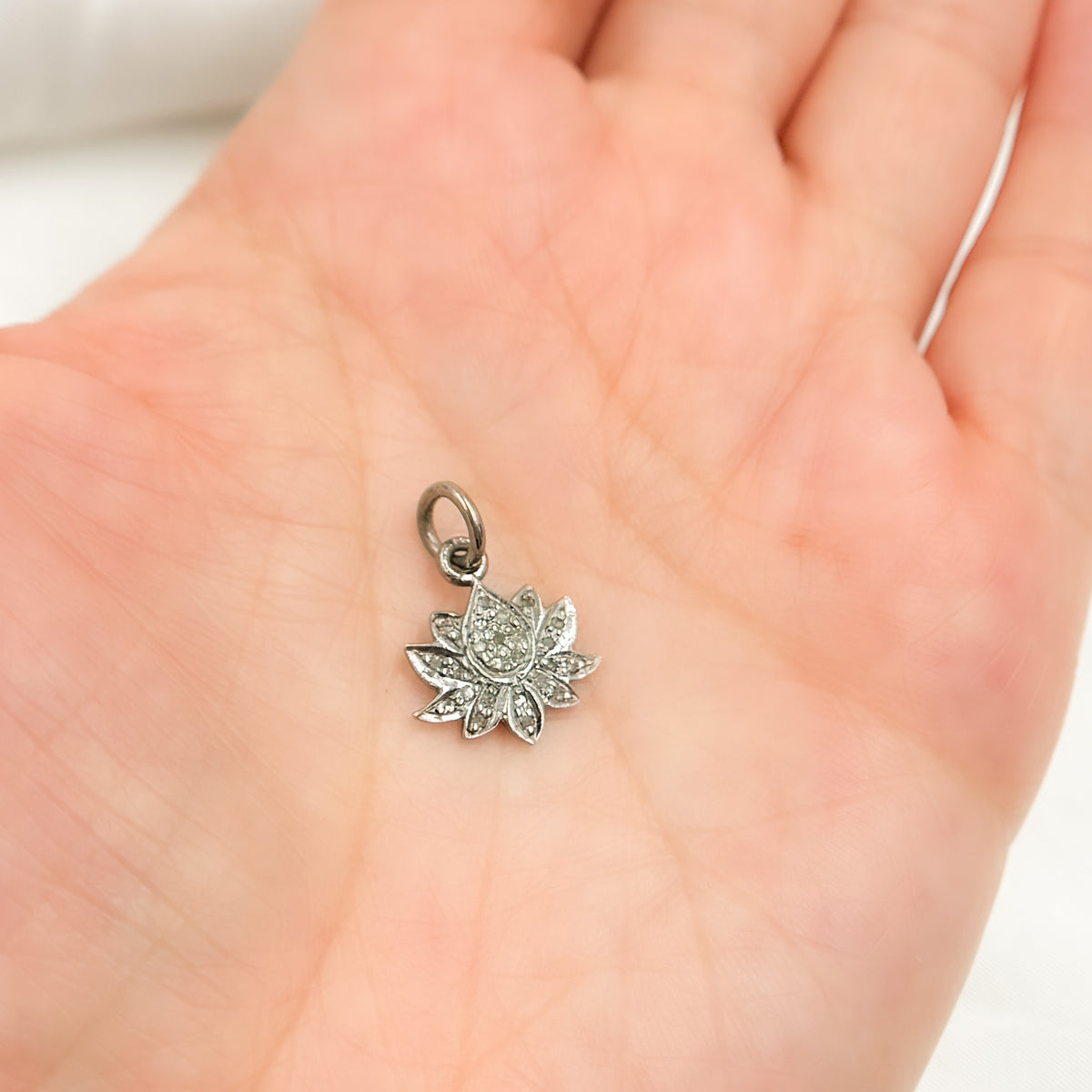 DC443. Diamond Sterling Silver Lotus Charm