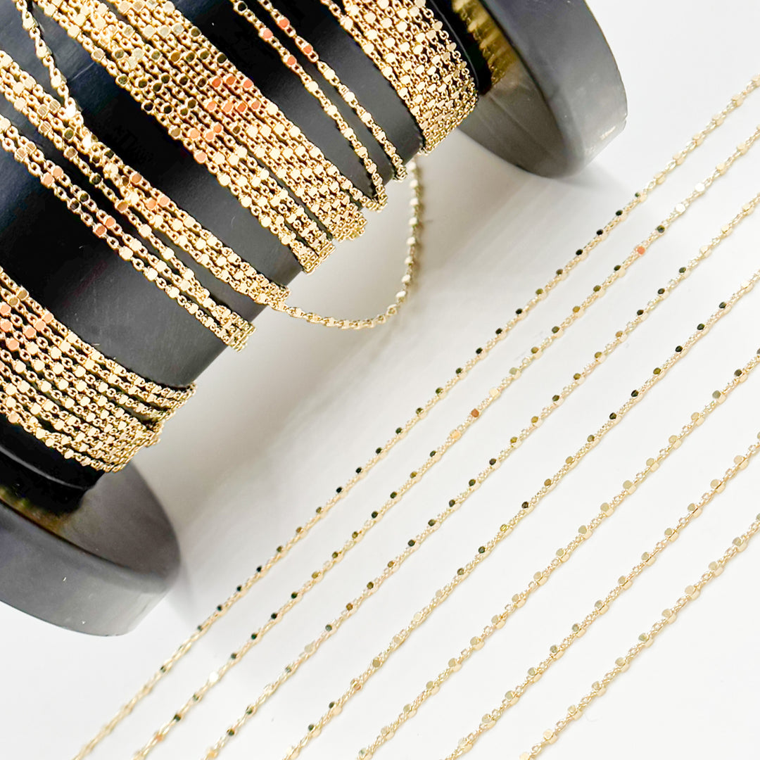 025R02S0QT4byFt. 14K Solid Yellow Gold Cube Satellite Chain by Foot
