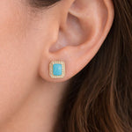 Load image into Gallery viewer, CE97162TQ7X5. 14K Solid Gold Diamonds and Turquoise Square Stud Earrings