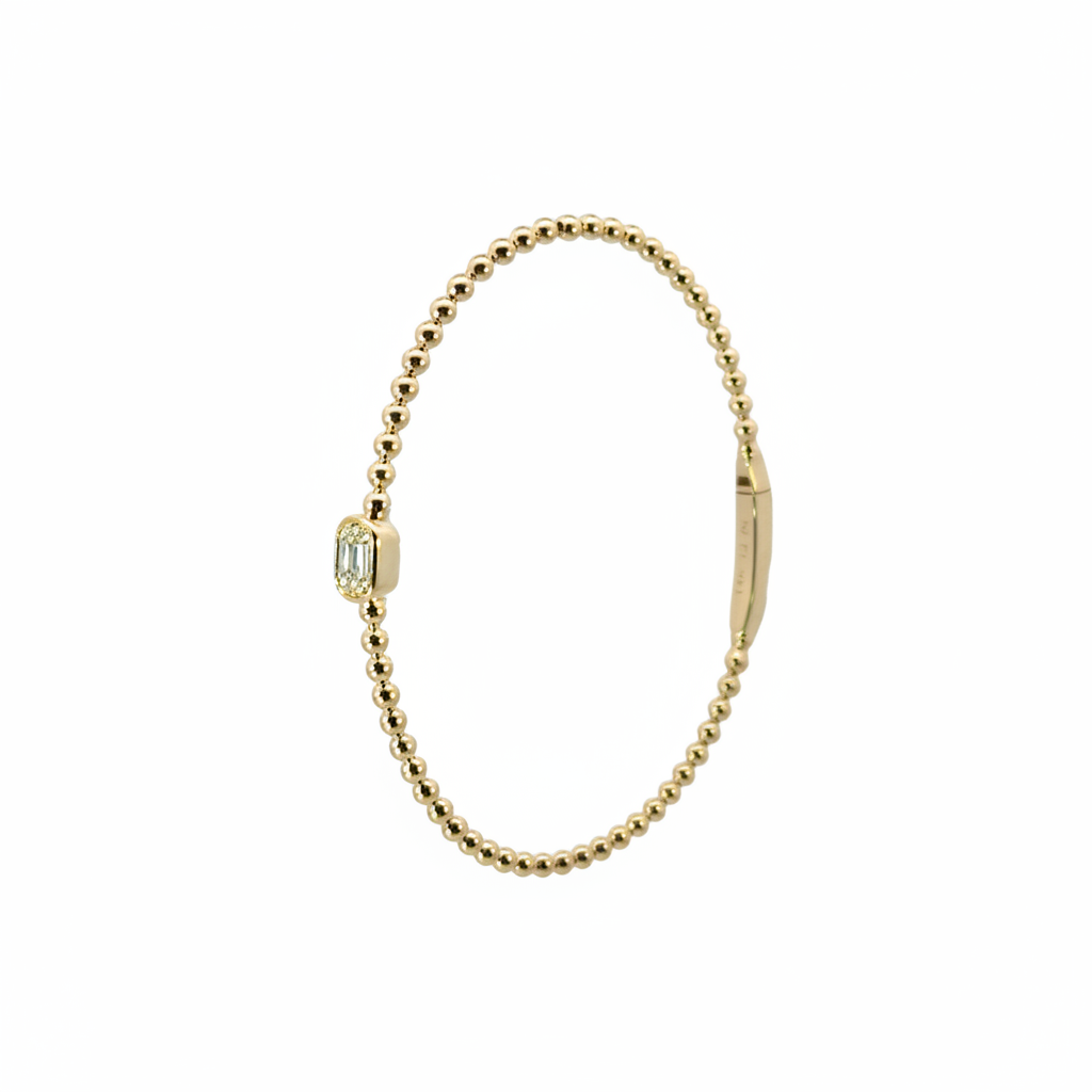 BNB68644. 14K Solid Gold Baguette Diamond Beaded Bangle