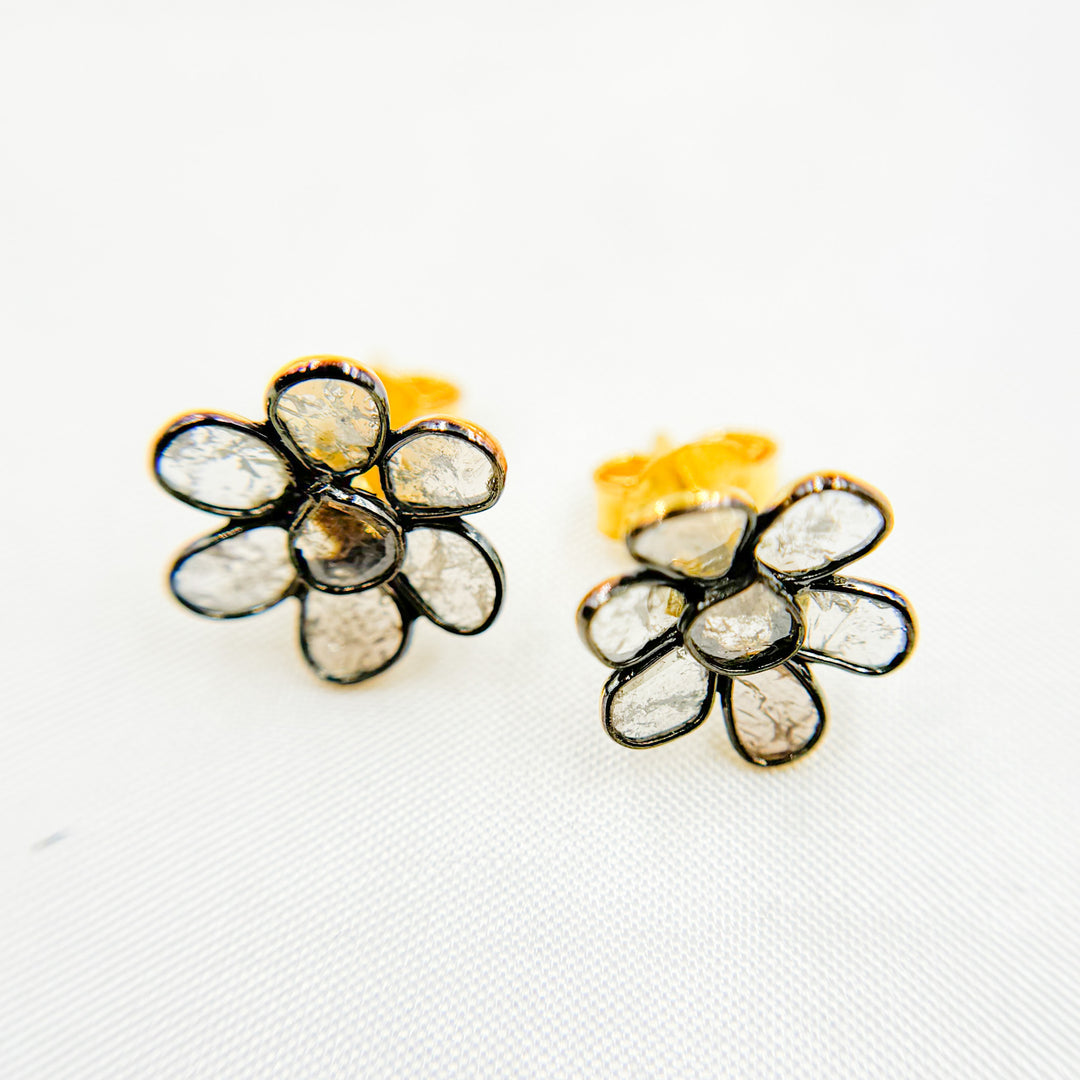 DE030. Diamond Silver Flower Studs