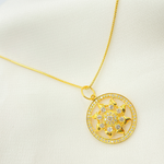 Load image into Gallery viewer, 14K Solid Gold with Diamonds Circle Charm with Sun in the Center. GDP214
