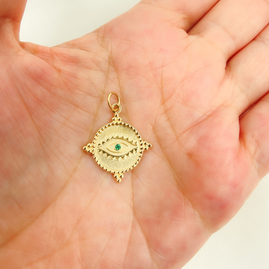 Shop Now Solid Gold Round Eye Charm with Gemstone