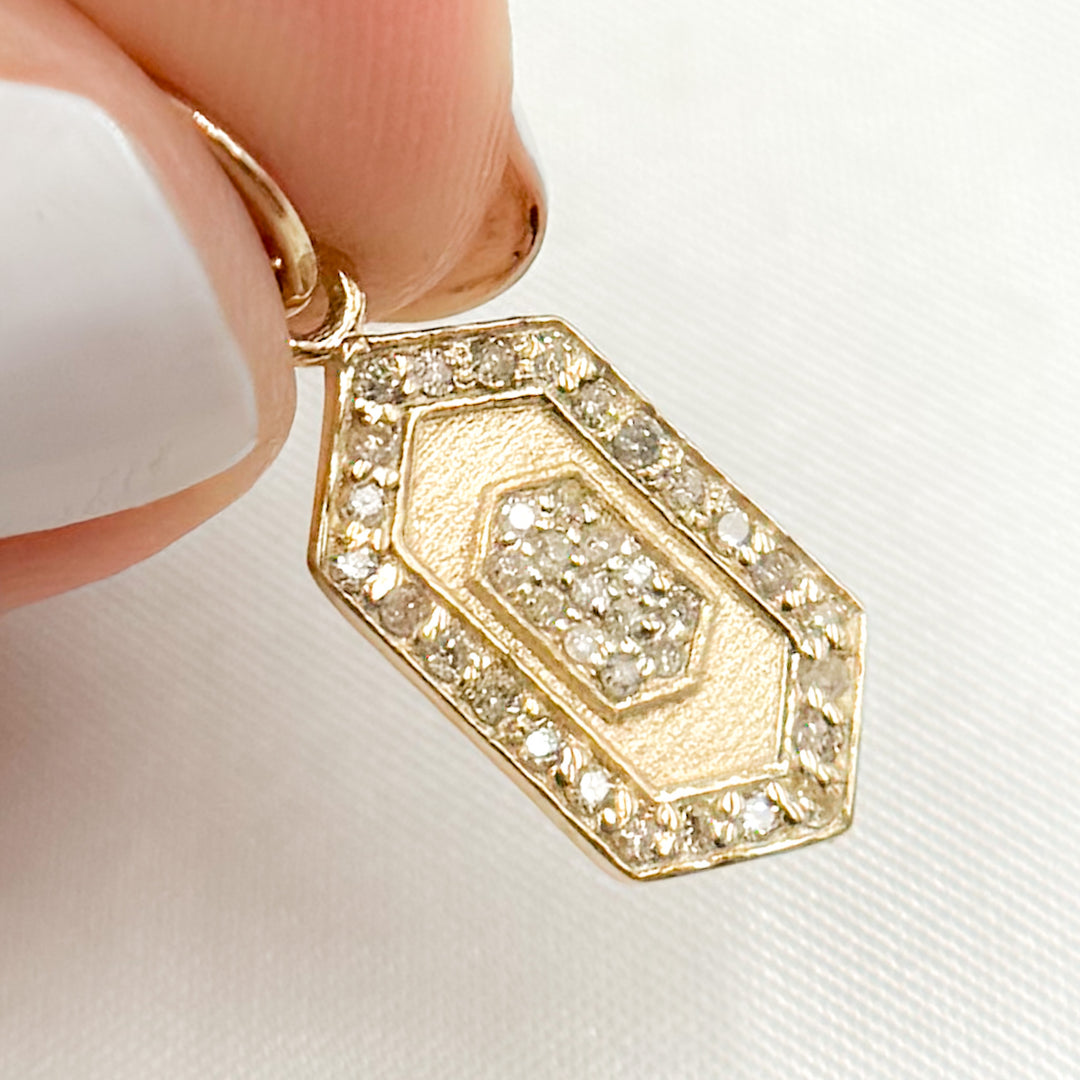 GDP120. 14K Solid Gold Diamond Hexagon Charm