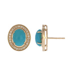 Load image into Gallery viewer, CE97455TQ9X7. 14K Solid Gold Diamond and Turquoise Oval Stud Earrings