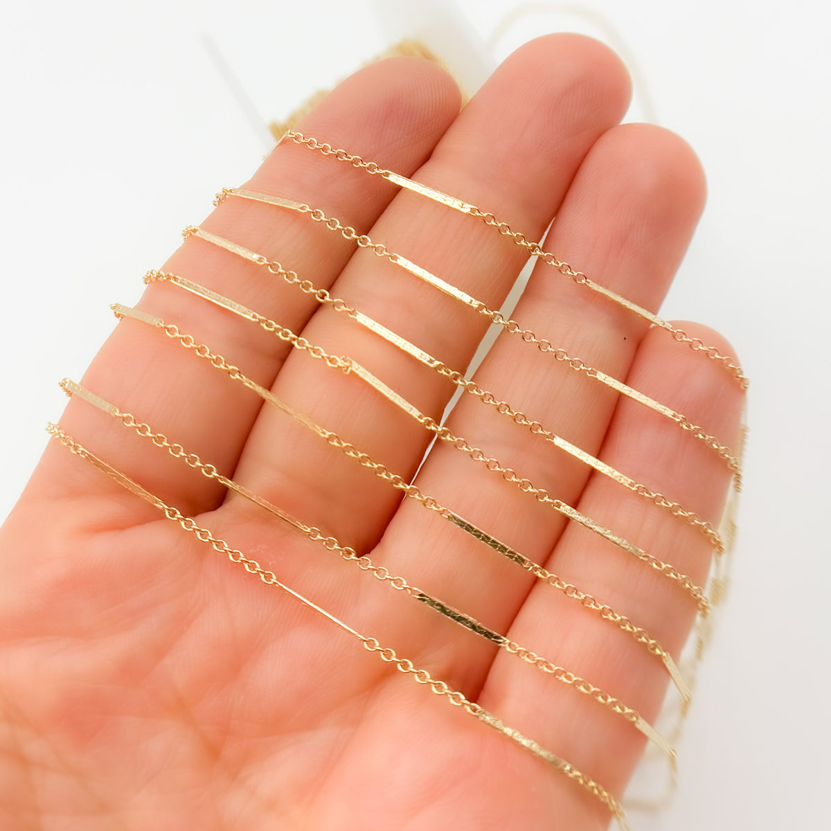 14K Solid Gold Bars Chain