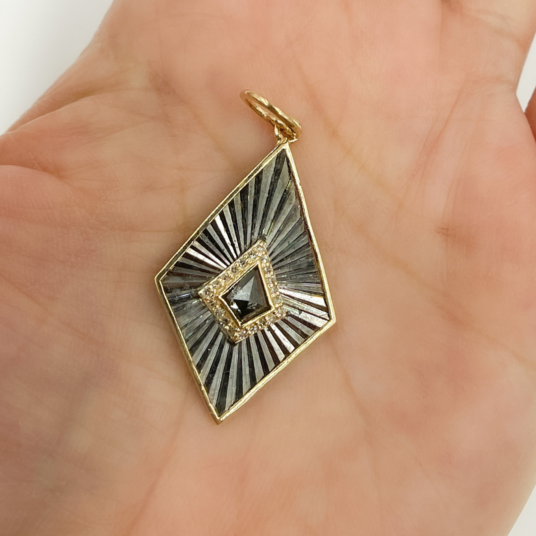 Black Rhodium Sterling Silver With Gold and Diamond Rhomb