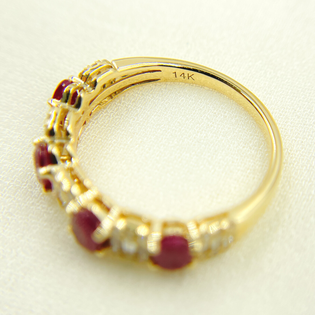 14K Solid Yellow Gold width Half Diamond and Ruby Band Ring. RAF01372RU