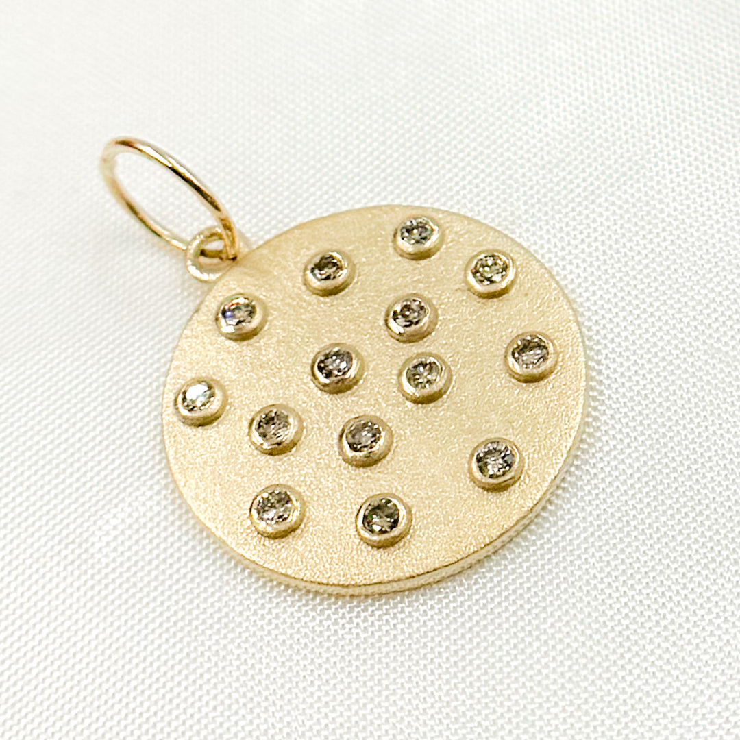 GDP204. 14K Solid Gold Diamond Round Charm