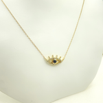 Load image into Gallery viewer, 14k Solid Yellow Gold, Diamonds &amp; Precious Stone Cable Link Evil Eye Necklace. NFC70804BS
