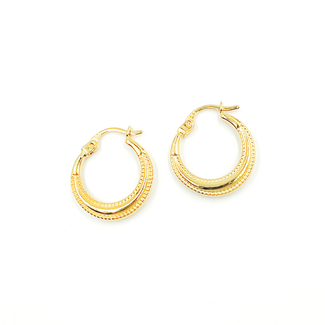 GER149. 14K Solid Gold Textured Hoop