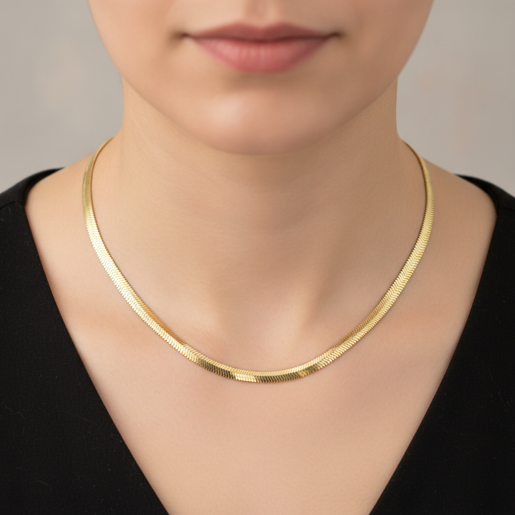 420CCTDBRA8. 14K Solid Gold Flat Snake Necklace