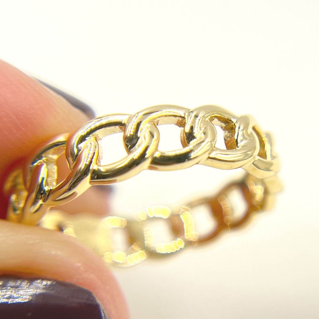 14K Solid Yellow Gold Chain Link Ring. RAZ01411
