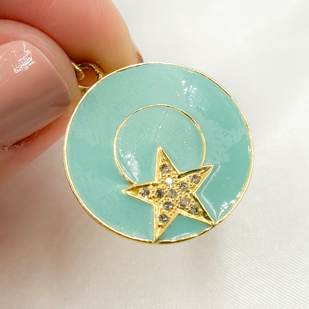 DP712A. Diamond Sterling Silver Round Star Enamel Pendant