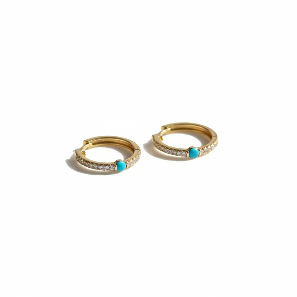 EHC56664. 14K Solid Gold Gemstone & Diamond & Hoop Earrings