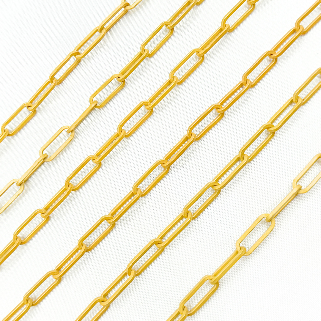 V11GPM. Gold Plated Matt 925 Sterling Flat Paperclip Link Chain