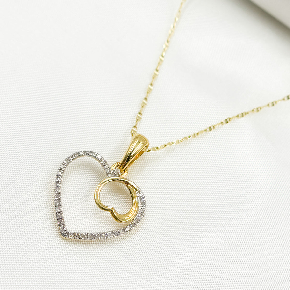 14K Solid Gold Diamond Heart Charm with Inverted Heart. EJP1495