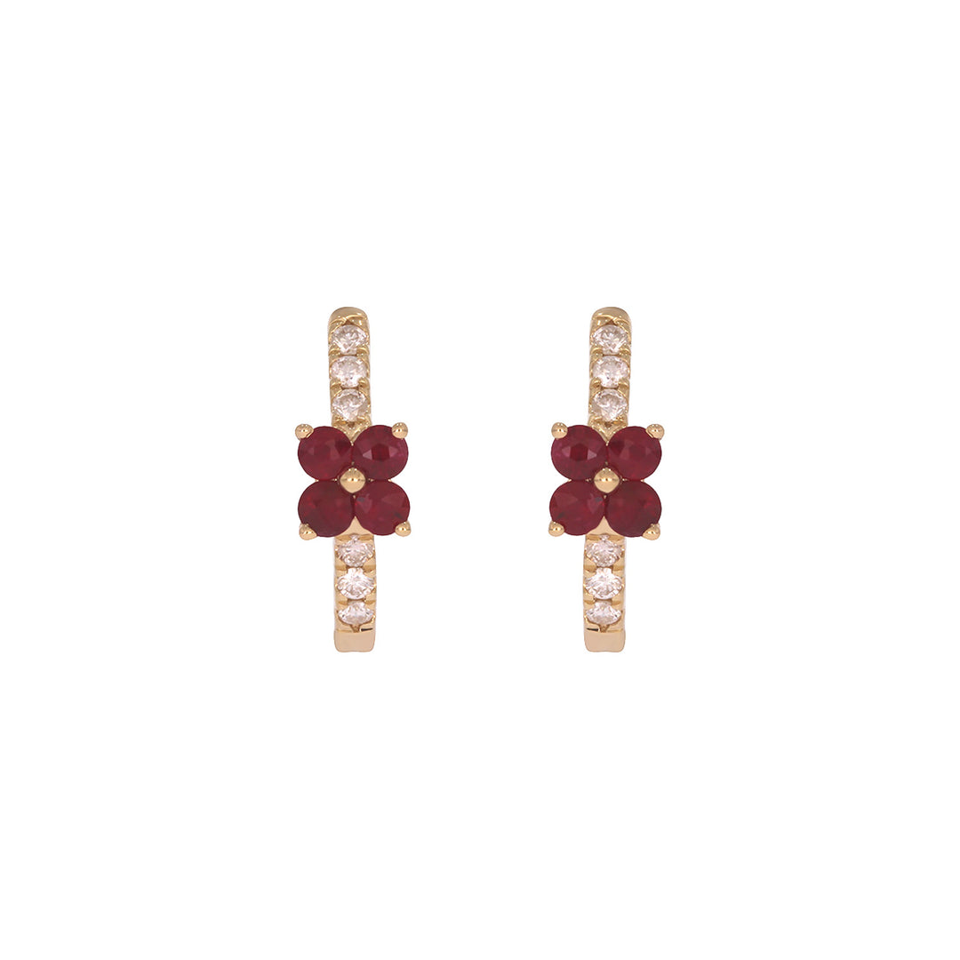 EHC57662. 14K Solid Gold Floral Diamond & Gemstone Hoop Earrings