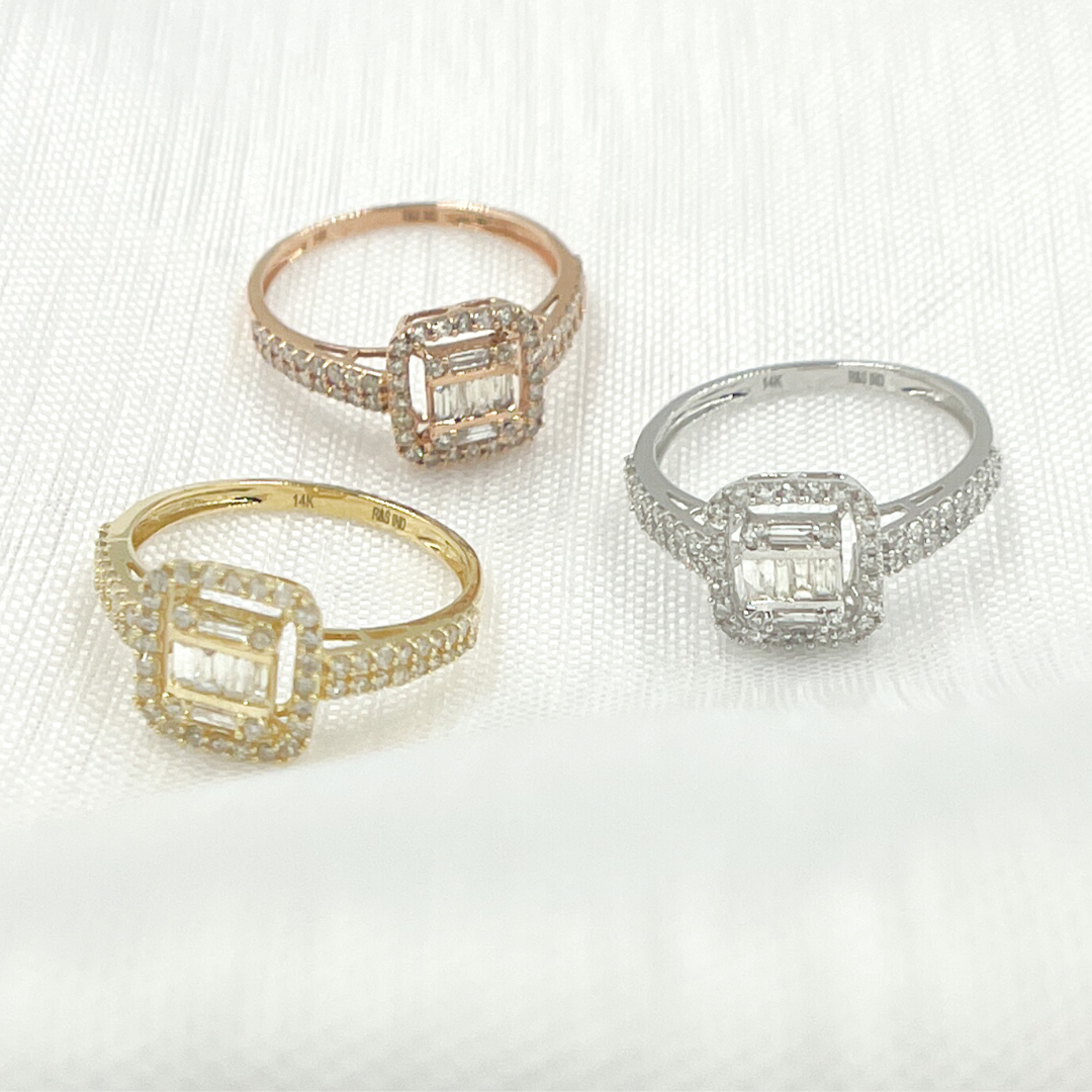 14K Gold Diamond Square Ring. TJ0005