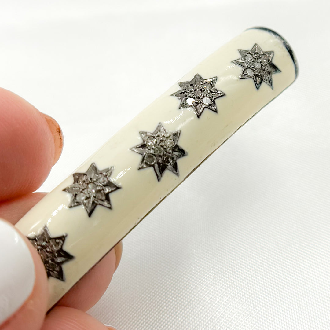 DC150A. Diamond Sterling Silver Long Rectangle Star Enamel Connector