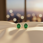 Load image into Gallery viewer, CE97161EM7X5. 14k Solid Gold Diamond and Emerald Stud Earrings
