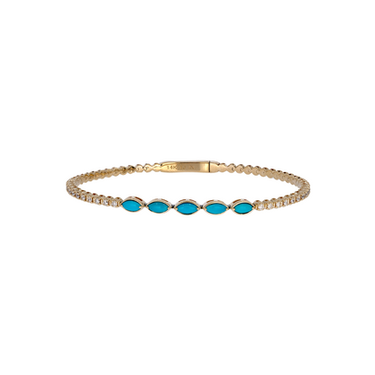 BNG68562. 14K Solid Yellow Gold Gemstone and Diamond Fancy Bangle