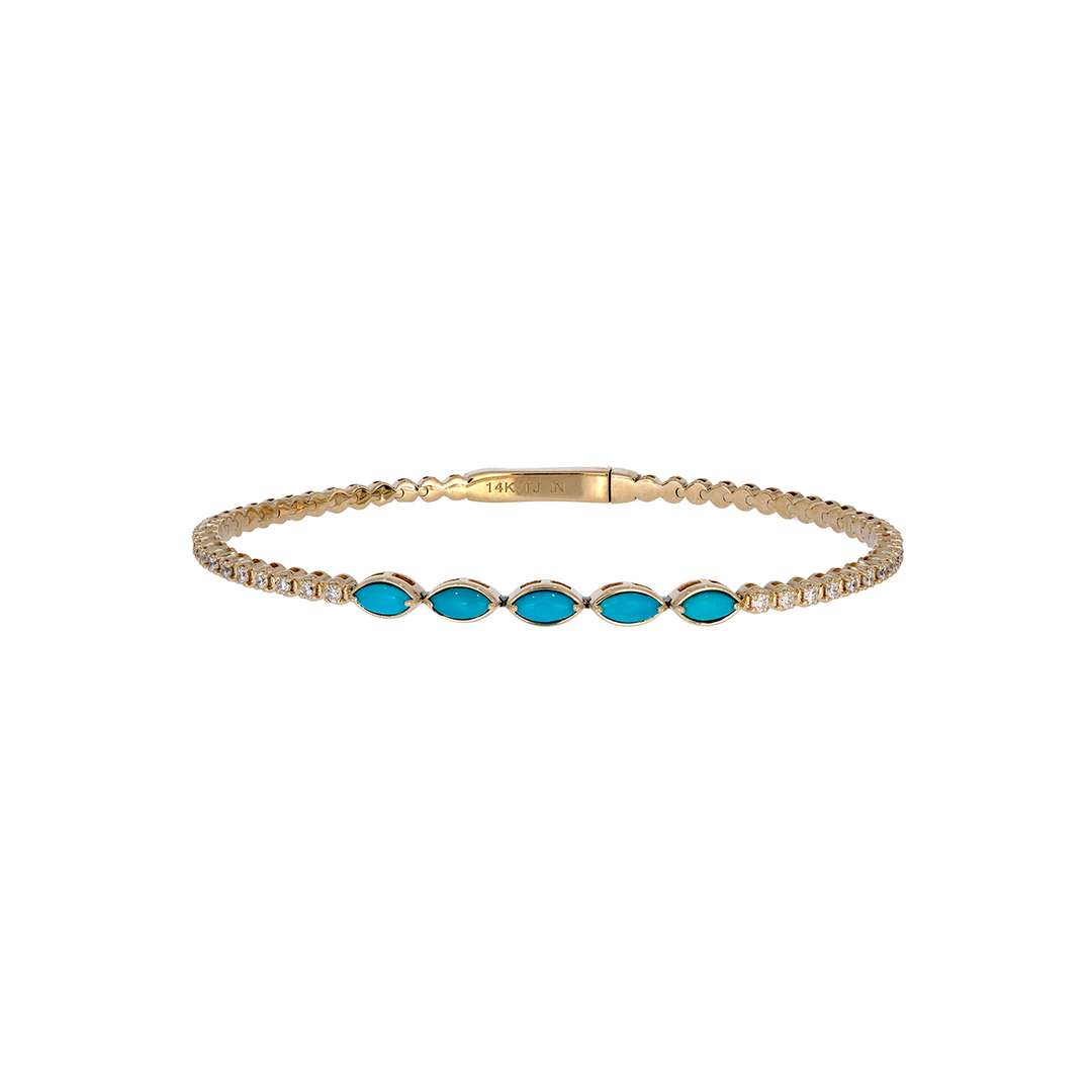BNG68562. 14K Solid Yellow Gold Gemstone and Diamond Fancy Bangle