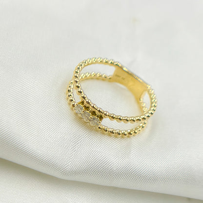 14K Solid Yellow Gold Diamond Double Line Ring.