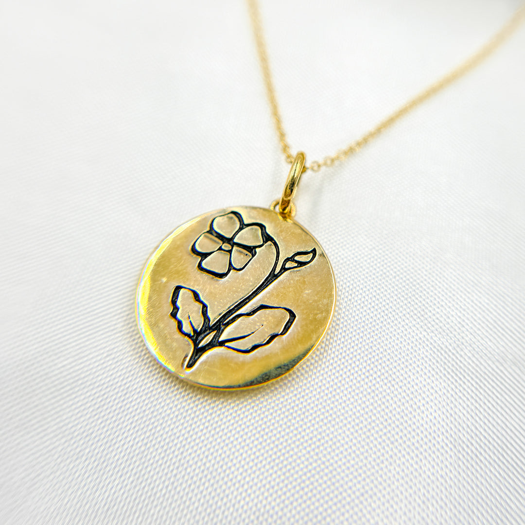 14k Solid Gold Medallion Flower-Month Necklace. NFA71222