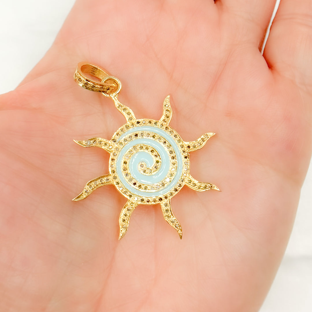 DP378A. Diamond Sterling Silver Sun Enamel Pendant