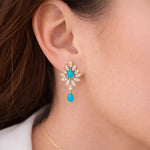 Load image into Gallery viewer, EFJ54190TQ. 14K Solid Gold Turquoise Flower Dangle Earrings
