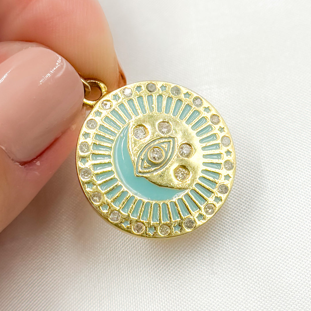 DP828A. Diamond Sterling Silver Round Fancy Enamel Pendant