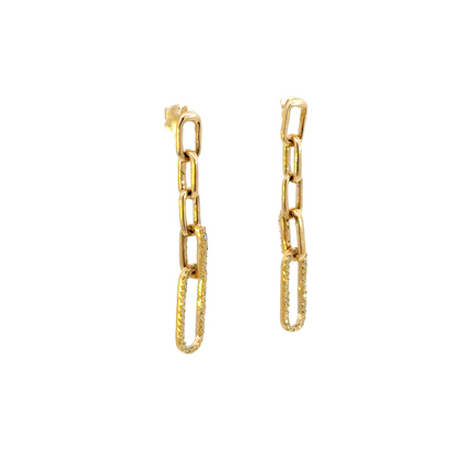 EFE51958. 14k Solid Gold Diamond Paperclip Dangle Earrings