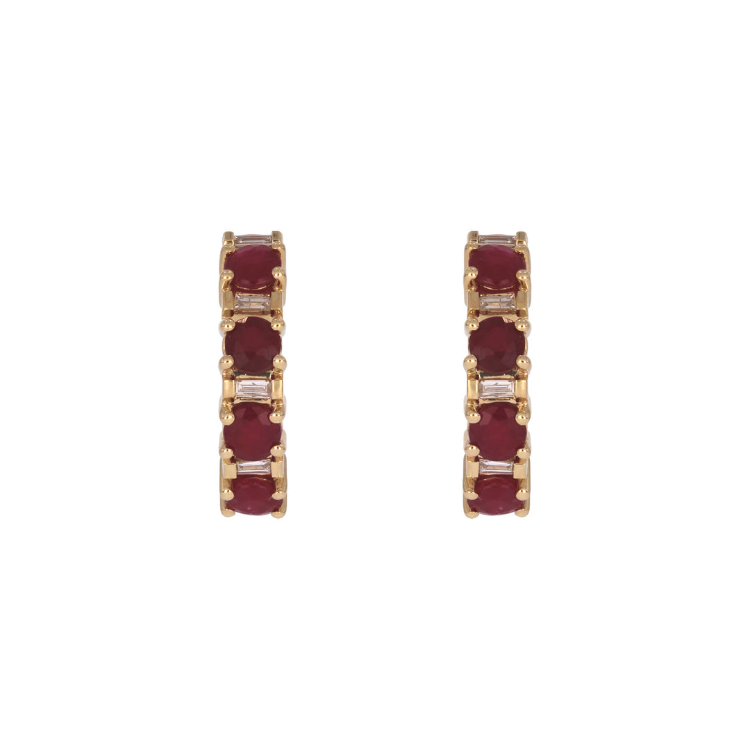 EHC57440. 14K Solid Gold Diamonds and Gemstone Hoops