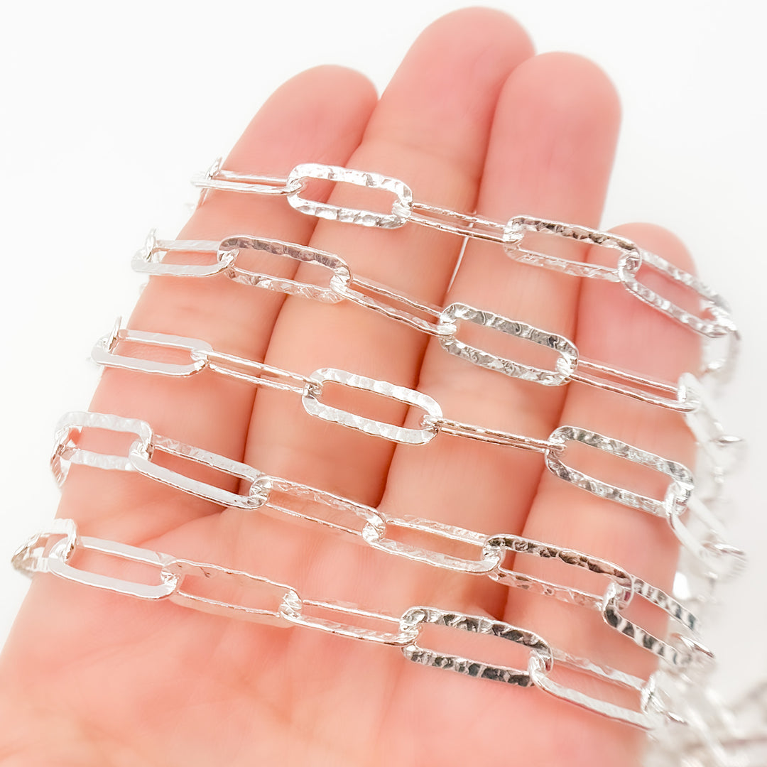 Y58HSS. Sterling Silver Hammered Paperclip Link Chains